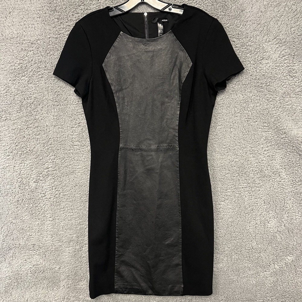 Aqua Dress Women's Size L Black‎ Ponte Front & Back Leather Panel Sheath Formal